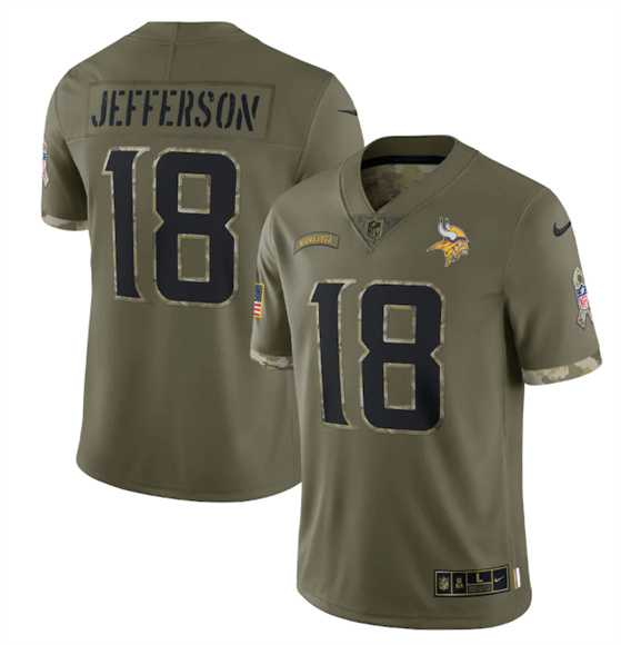 Men's Minnesota Vikings #18 Justin Jefferson 2022 Olive Salute To Service Limited Stitched Jersey,We sell and wholesale Men's Minnesota Vikings #18 Justin Jefferson 2022 Olive Salute To Service Limited Stitched Jersey on line form chian!